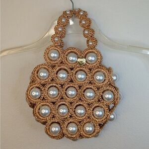 Alameda Turquesa Hana handbag hand crocheted rabia bag with pearls EUC